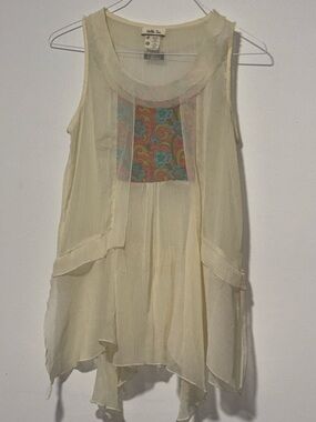 Matilda Jane Cream Sleeveless Sheer Overlay Tunic with Printed Panel